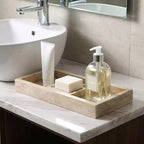 Plateau en travertin, plateau décoratif rectangulaire en pierre jaune naturelle pour coiffeuse de salle de bain, organiseur de parfum, présentoir à bijoux