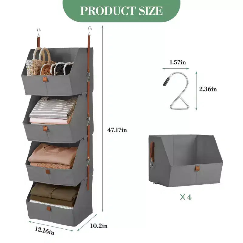 Lot de 2 organisateurs de placard suspendus à 4 niveaux, étagères de rangement en tissu non tissé avec paniers pliables, organisateur suspendu peu encombrant pour chambre à coucher, dortoir, camping-car