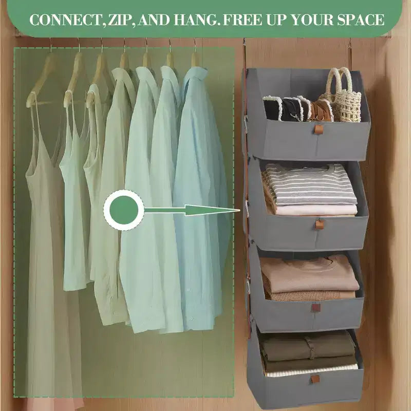 Lot de 2 organisateurs de placard suspendus à 4 niveaux, étagères de rangement en tissu non tissé avec paniers pliables, organisateur suspendu peu encombrant pour chambre à coucher, dortoir, camping-car