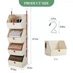 Lot de 2 organisateurs de placard suspendus à 4 niveaux, étagères de rangement en tissu non tissé avec paniers pliables, organisateur suspendu peu encombrant pour chambre à coucher, dortoir, camping-car