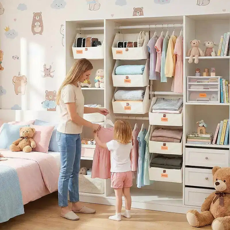 Lot de 2 organisateurs de placard suspendus à 4 niveaux, étagères de rangement en tissu non tissé avec paniers pliables, organisateur suspendu peu encombrant pour chambre à coucher, dortoir, camping-car