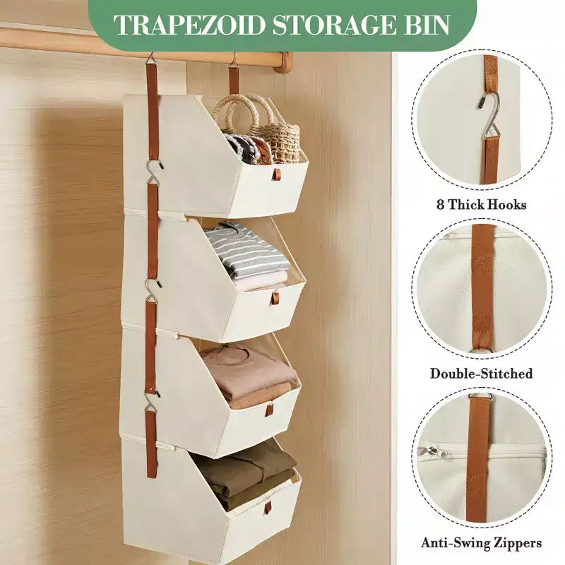 Lot de 2 organisateurs de placard suspendus à 4 niveaux, étagères de rangement en tissu non tissé avec paniers pliables, organisateur suspendu peu encombrant pour chambre à coucher, dortoir, camping-car