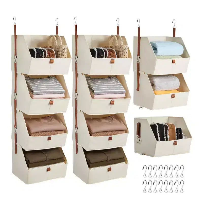 2 Pack 4 Tier Hanging Closet Organizer, Non-Woven Fabric Storage Shelves with Collapsible Baskets, Space-Saving Hanging Organizer for Bedroom,Dorm,RV