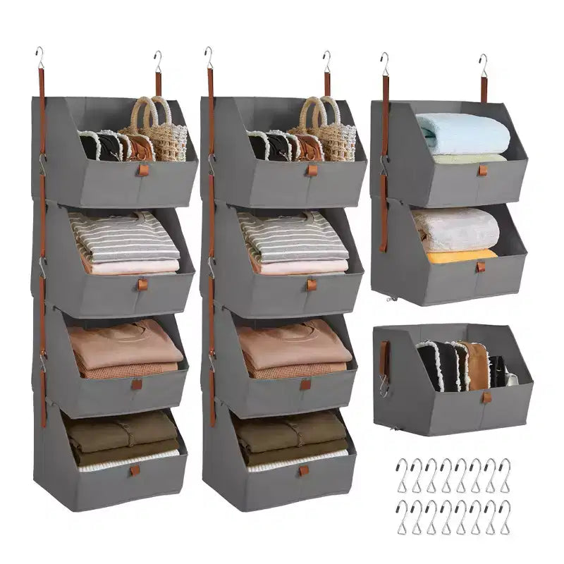 Lot de 2 organisateurs de placard suspendus à 4 niveaux, étagères de rangement en tissu non tissé avec paniers pliables, organisateur suspendu peu encombrant pour chambre à coucher, dortoir, camping-car