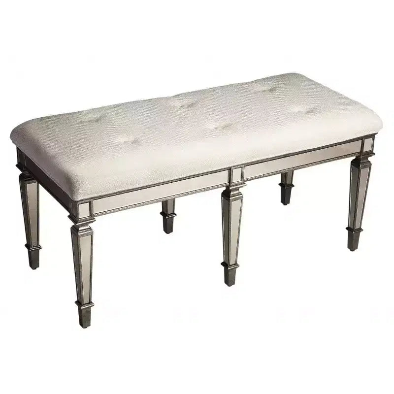 HomeRoots 42 Silver Upholstered 100% Cotton Entryway Bench