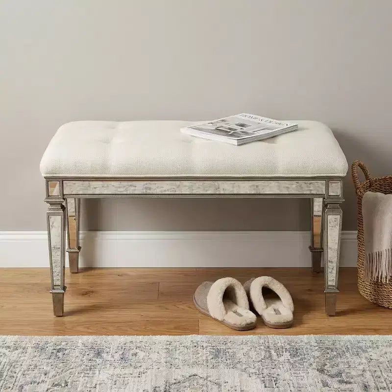 HomeRoots Banc d'entrée 42 argenté rembourré 100 % coton