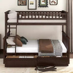 FAMYYT Twin Size Wood Bed?With Drawers, Fence-shaped Guardrail, ladder, Easy Assembly
