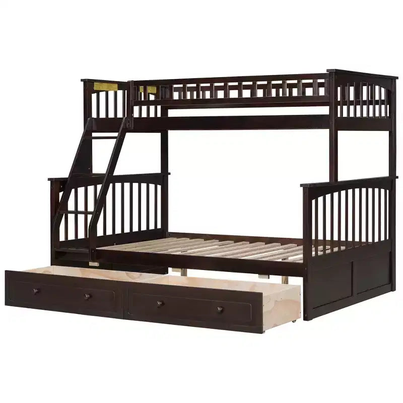 Lit en bois FAMYYT, taille double, avec tiroirs, garde-corps en forme de clôture, échelle, montage facile