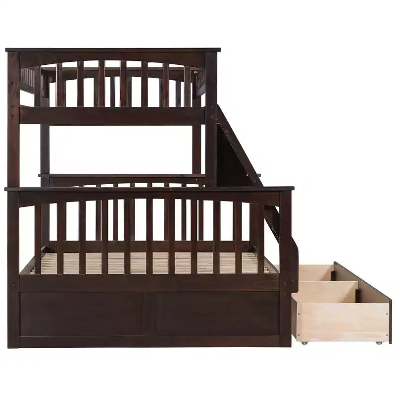 Lit en bois FAMYYT, taille double, avec tiroirs, garde-corps en forme de clôture, échelle, montage facile