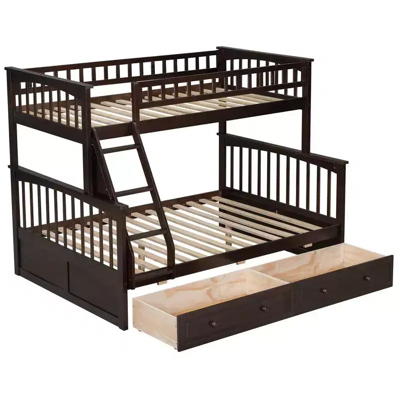 Lit en bois FAMYYT, taille double, avec tiroirs, garde-corps en forme de clôture, échelle, montage facile