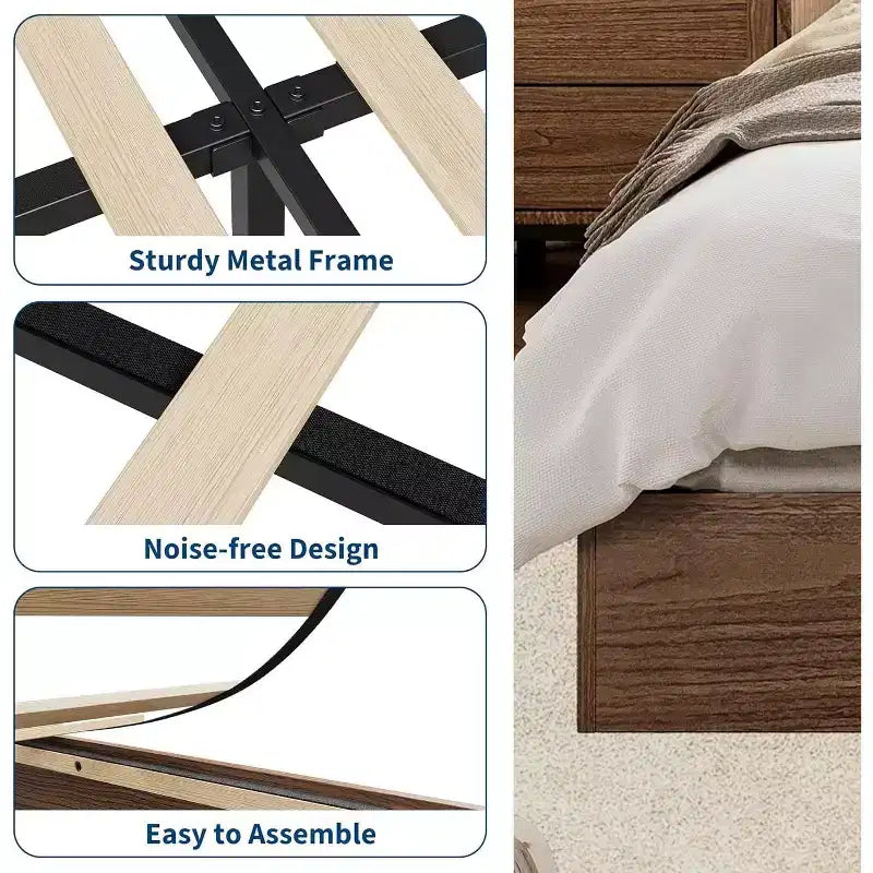 Lit plateforme SunnyFurn avec lattes en bois robustes, cadre de lit au sol, cadre de lit moderne au design minimaliste et peu encombrant, aucun sommier tapissier requis