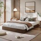 Lit plateforme SunnyFurn avec lattes en bois robustes, cadre de lit au sol, cadre de lit moderne au design minimaliste et peu encombrant, aucun sommier tapissier requis