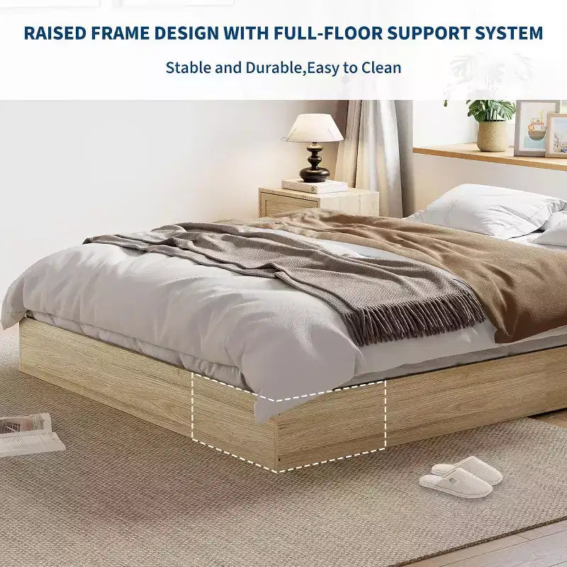 Lit plateforme SunnyFurn avec lattes en bois robustes, cadre de lit au sol, cadre de lit moderne au design minimaliste et peu encombrant, aucun sommier tapissier requis