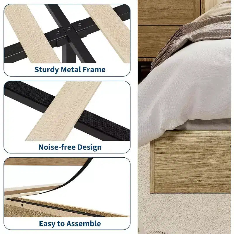 Lit plateforme SunnyFurn avec lattes en bois robustes, cadre de lit au sol, cadre de lit moderne au design minimaliste et peu encombrant, aucun sommier tapissier requis