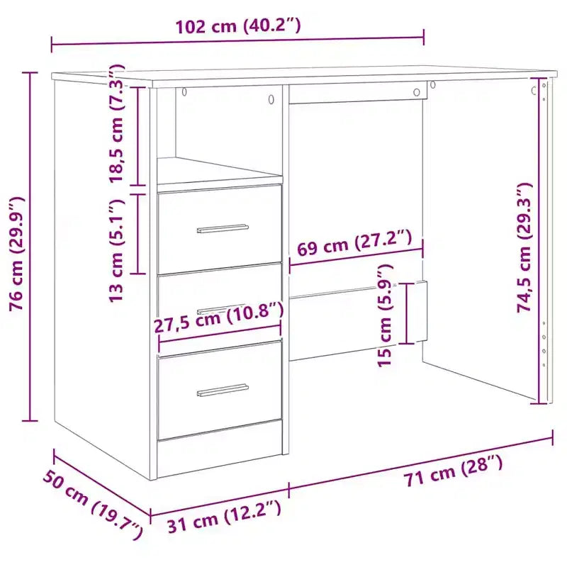 vidaXL Bureau Blanc Bois d'ingénierie 102 cm x 50 cm x 76 cm Bureau