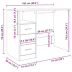 vidaXL Bureau Blanc Bois d'ingénierie 102 cm x 50 cm x 76 cm Bureau