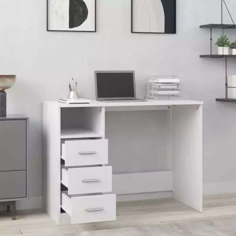 vidaXL Bureau Blanc Bois d'ingénierie 102 cm x 50 cm x 76 cm Bureau