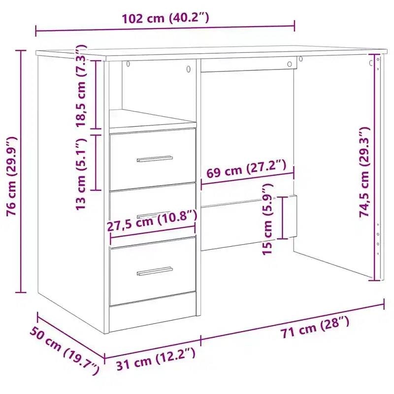 vidaXL Bureau Blanc Bois d'ingénierie 102 cm x 50 cm x 76 cm Bureau