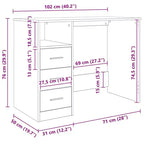 vidaXL Bureau Blanc Bois d'ingénierie 102 cm x 50 cm x 76 cm Bureau