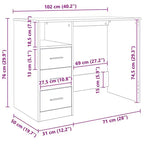 vidaXL Bureau Blanc Bois d'ingénierie 102 cm x 50 cm x 76 cm Bureau