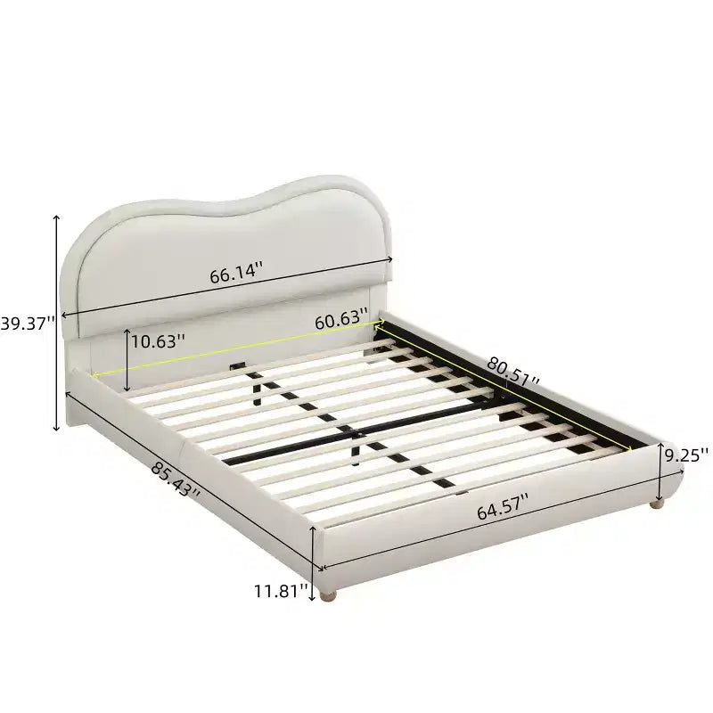 Lit plateforme Queen/King Size avec coins arrondis et tête de lit incurvée, cadre de lit rembourré en chenille pour chambre à coucher, appartement - ModernLuxe