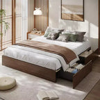 Queen Size Wood Platform Bed Frame with 2 Storage Drawers, Mattress Foundation Slat Support Without Headboard, No Box Spring Needed, Easy Setup