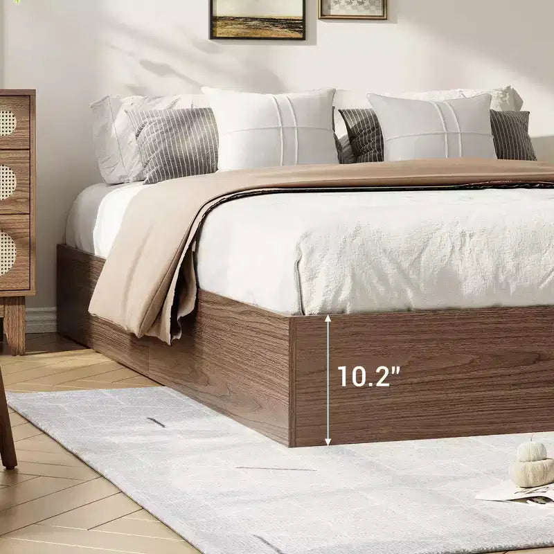 Cadre de lit plateforme Queen Size en bois avec 2 tiroirs de rangement, support à lattes pour matelas sans tête de lit, pas besoin de sommier, montage facile