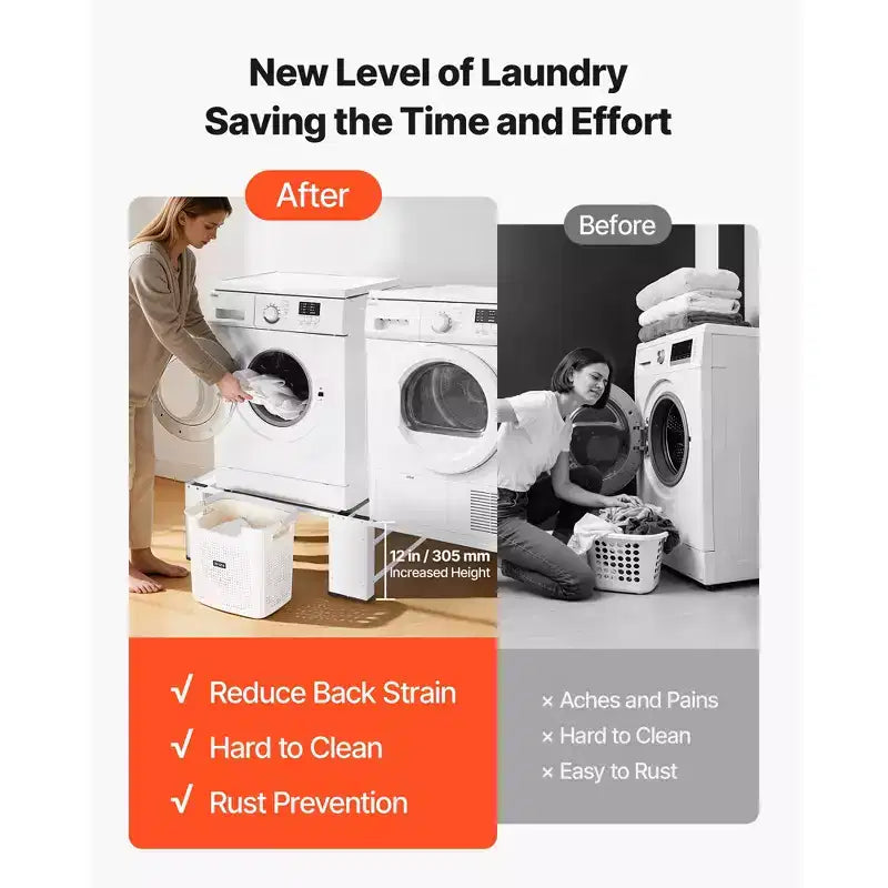 Pieds de machine à laver et sèche-linge VEVOR, hauteur 30,5 cm, capacité de charge 317,5 kg, pieds antidérapants, 71,9 x 71,9 cm, lot de 2, blanc