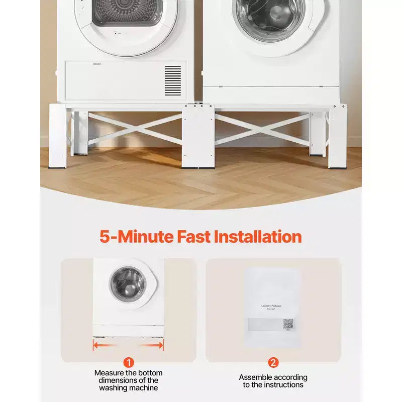 Pieds de machine à laver et sèche-linge VEVOR, hauteur 30,5 cm, capacité de charge 317,5 kg, pieds antidérapants, 71,9 x 71,9 cm, lot de 2, blanc