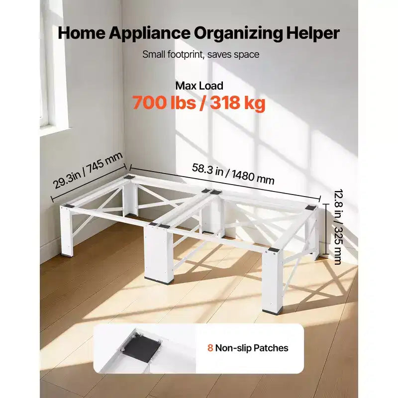 Pieds de machine à laver et sèche-linge VEVOR, hauteur 30,5 cm, capacité de charge 317,5 kg, pieds antidérapants, 71,9 x 71,9 cm, lot de 2, blanc