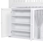 Lit mezzanine double/double avec armoire de rangement et placard, lit mezzanine moderne en bois massif avec tête de lit LED et barrières de sécurité pour chambre à coucher