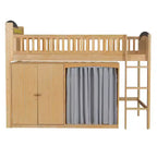 Lit mezzanine double/double avec armoire de rangement et placard, lit mezzanine moderne en bois massif avec tête de lit LED et barrières de sécurité pour chambre à coucher