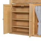 Lit mezzanine double/double avec armoire de rangement et placard, lit mezzanine moderne en bois massif avec tête de lit LED et barrières de sécurité pour chambre à coucher