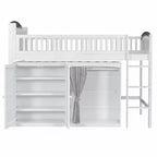 Lit mezzanine double/double avec armoire de rangement et placard, lit mezzanine moderne en bois massif avec tête de lit LED et barrières de sécurité pour chambre à coucher