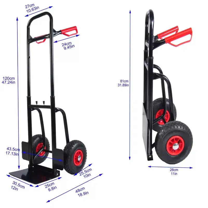 Chariot à plateforme en acier robuste AEELLEEA 150 kg, chariot à double poignée avec 10 roues en caoutchouc, diable pour entrepôt et jardin