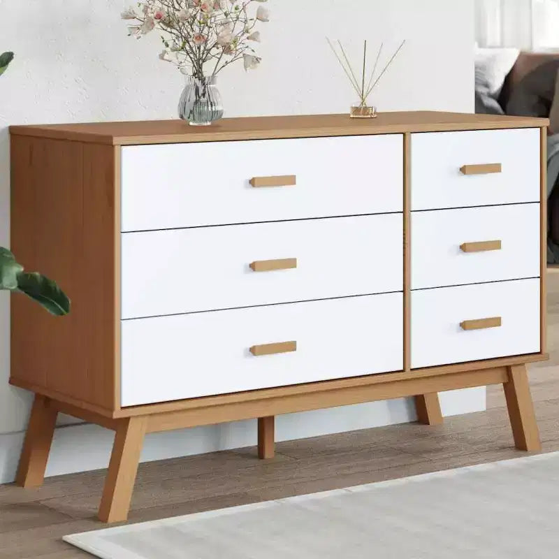 vidaXL Commode de rangement OLDEN Blanc et Marron Pin massif