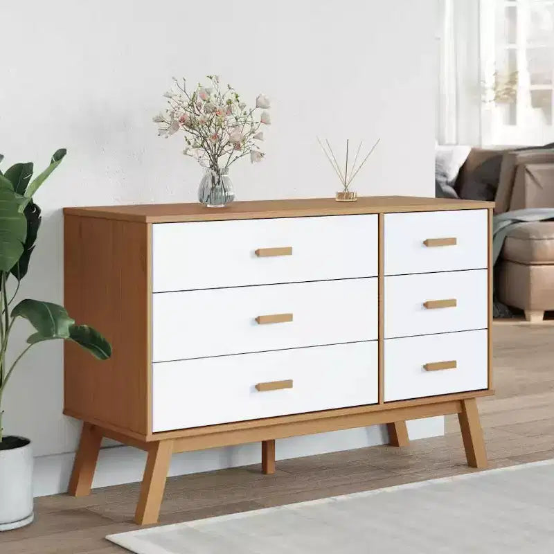 vidaXL Commode de rangement OLDEN Blanc et Marron Pin massif