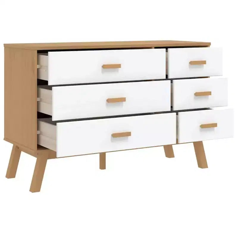 vidaXL Commode de rangement OLDEN Blanc et Marron Pin massif