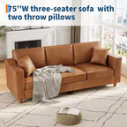 SunnyFurn Canapé 3 places en similicuir avec 2 coussins, assise profonde et pieds en bois pour salon/bureau
