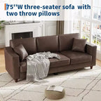 SunnyFurn Canapé 3 places en similicuir avec 2 coussins, assise profonde et pieds en bois pour salon/bureau