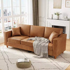SunnyFurn Canapé 3 places en similicuir avec 2 coussins, assise profonde et pieds en bois pour salon/bureau