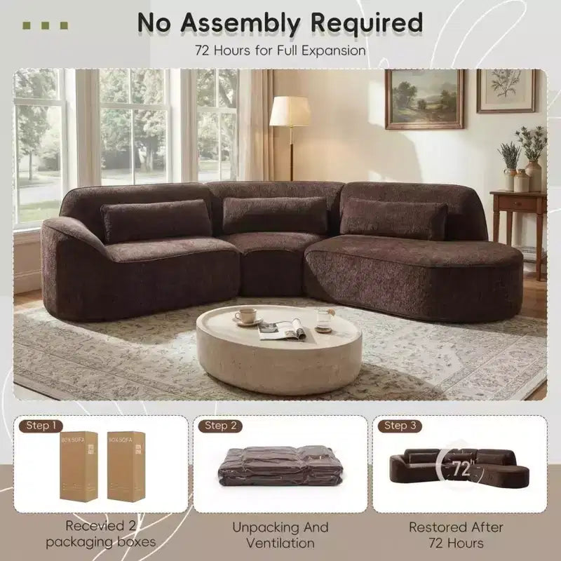 Christopher Knight Home Harmonie 123 Canapé d'angle moderne incurvé 4 places avec 3 coussins