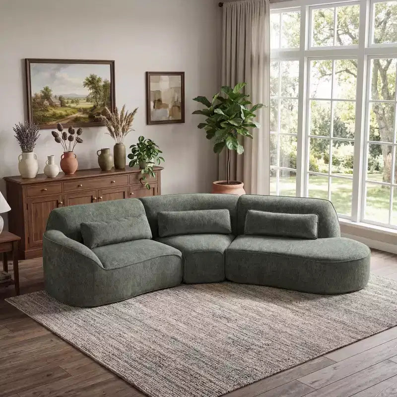 Christopher Knight Home Harmonie 123 Canapé d'angle moderne incurvé 4 places avec 3 coussins