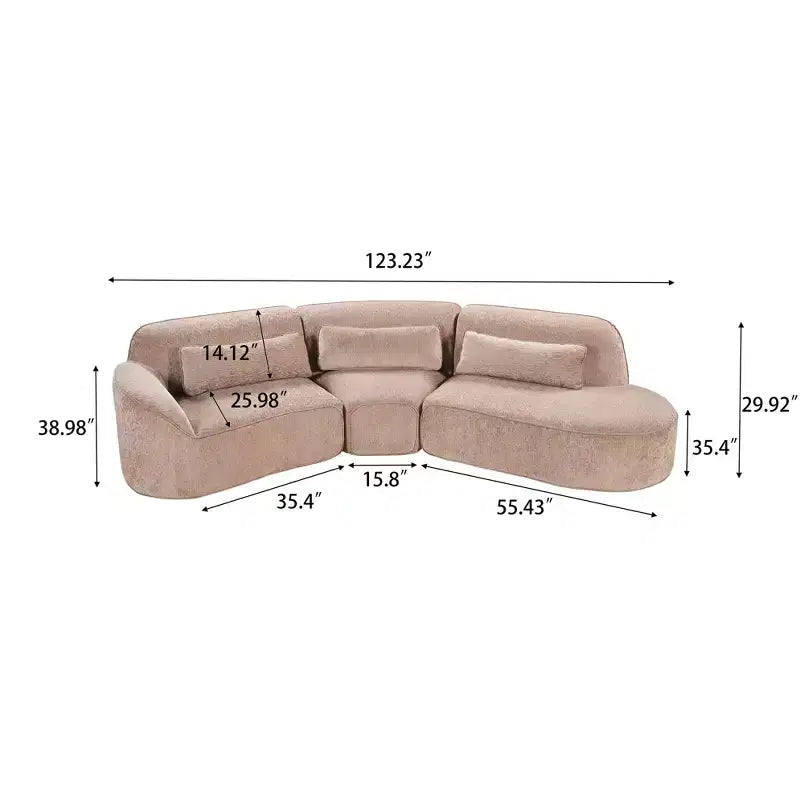 Christopher Knight Home Harmonie 123 Canapé d'angle moderne incurvé 4 places avec 3 coussins