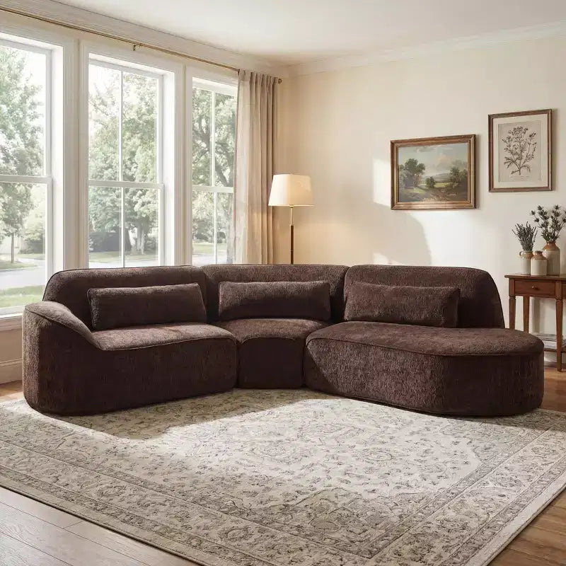 Christopher Knight Home Harmonie 123 Canapé d'angle moderne incurvé 4 places avec 3 coussins