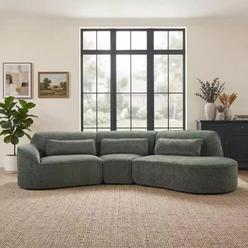Christopher Knight Home Harmonie 123 Canapé d'angle moderne incurvé 4 places avec 3 coussins