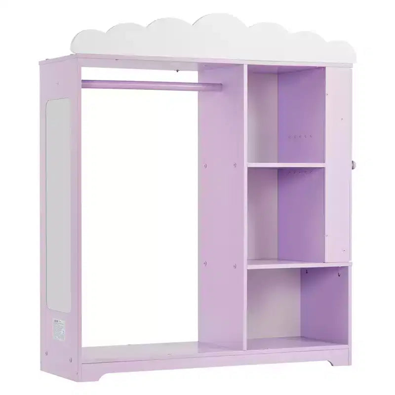 VEVOR Kids Dress Up Storage, with Jewelry Cabinet, Dress Up Closet with Mirror and Shelves, Princess Costumes Wardrobe Closet, Purple