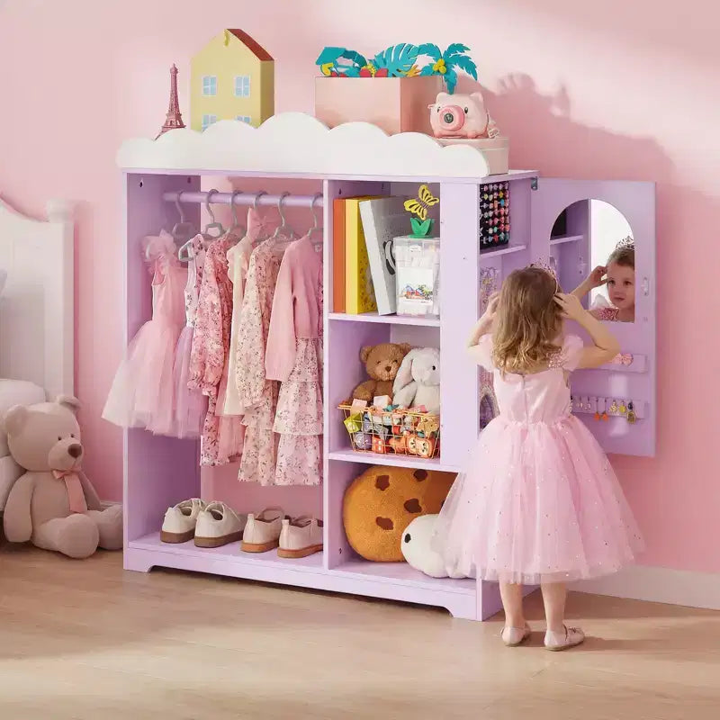 Meuble de rangement pour déguisements d'enfants VEVOR, avec armoire à bijoux, placard à déguisements avec miroir et étagères, dressing pour costumes de princesse, violet