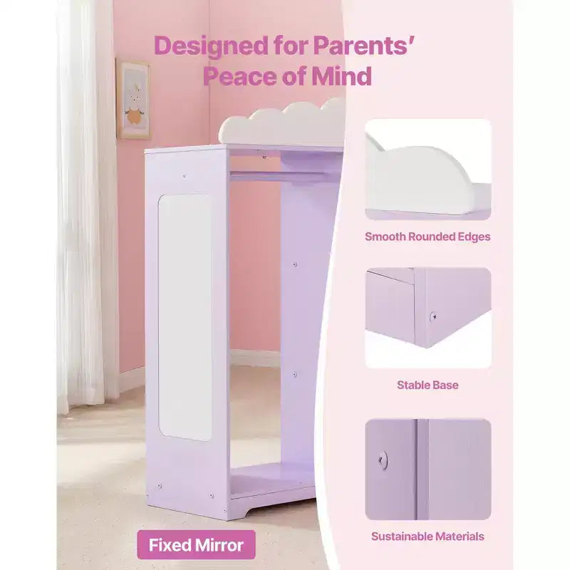 Meuble de rangement pour déguisements d'enfants VEVOR, avec armoire à bijoux, placard à déguisements avec miroir et étagères, dressing pour costumes de princesse, violet
