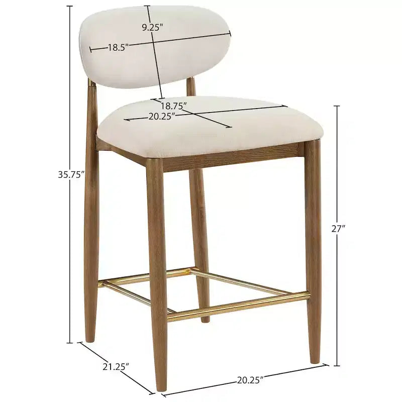 Tabouret de comptoir Riccio Meridian Furniture en noyer brun et tissu performant